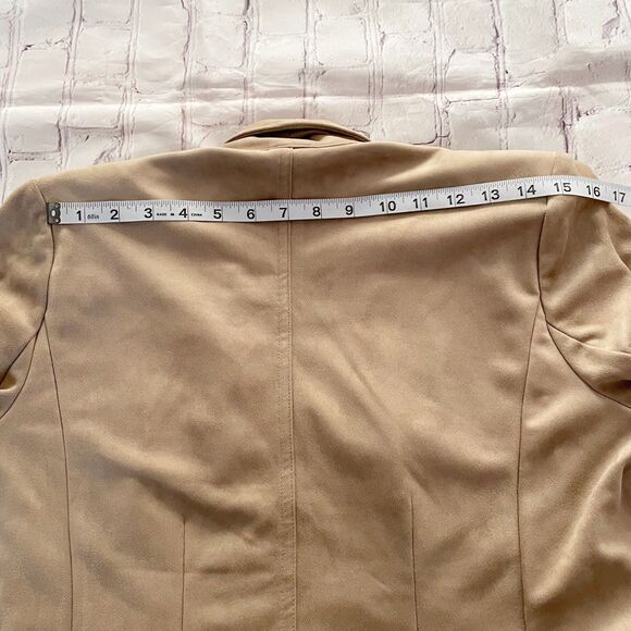 Covington Tan Faux Suede 3/4 Sleeve Open Drape Front Short Cardigan Blazer M - Picture 4 of 9